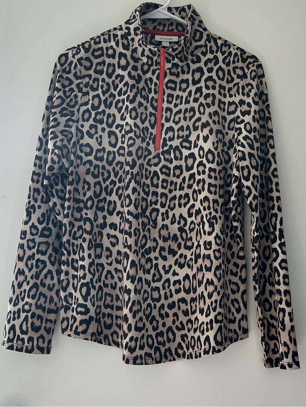 Chico's Leopard-Print Half-Zip Jacket with Red Trim